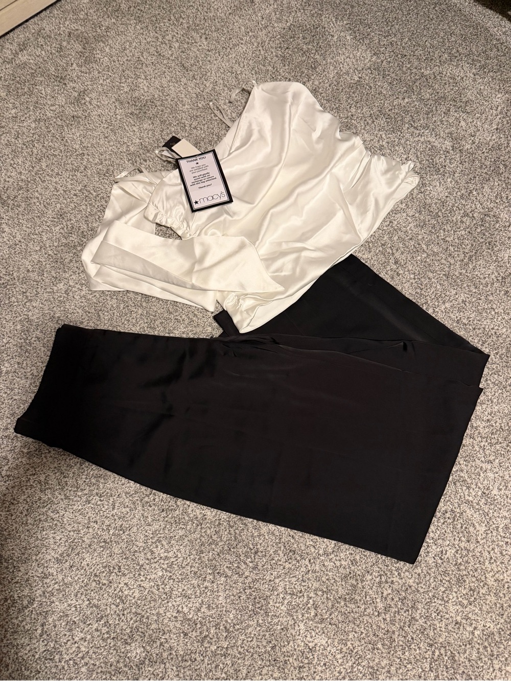 Satin White Camisole & Black Wide-Leg Pants Set